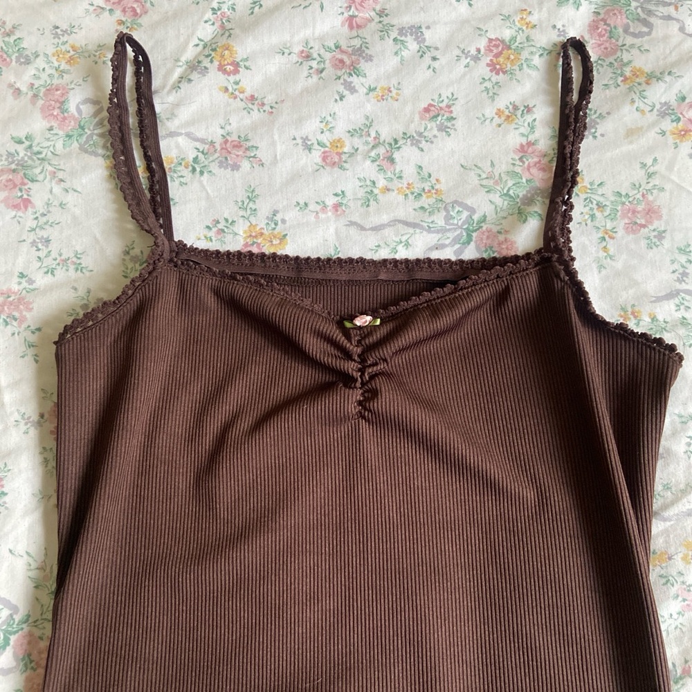 Brown ruched bust cami dress